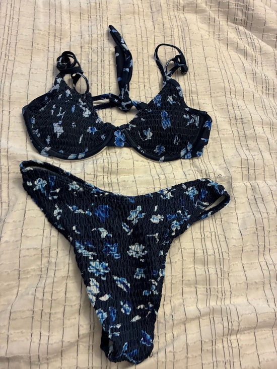 Other - Blue Floral Smocked Bikini Set - Blue & White Flowers